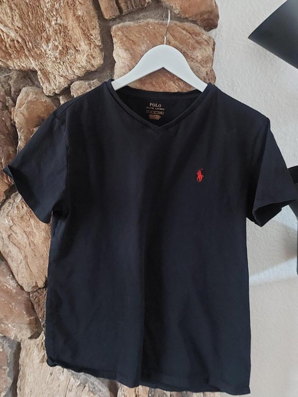 Polo Ralph Lauren v neck black cotton t-shirt with red logo #polo #preppyPolo Ra